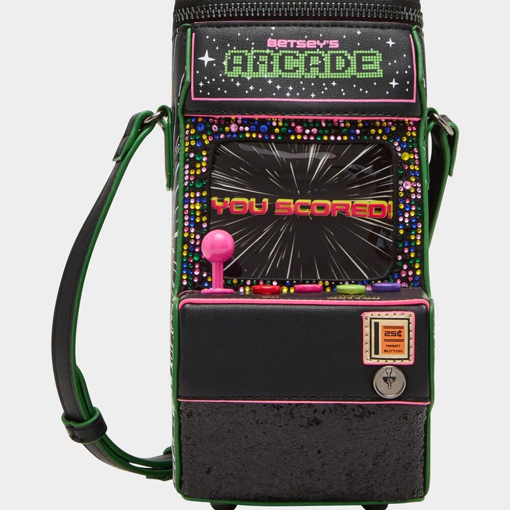 Betsey Johnson Kitsch Scored! Crossbody Black Arcade NWT - Picture 1 of 16